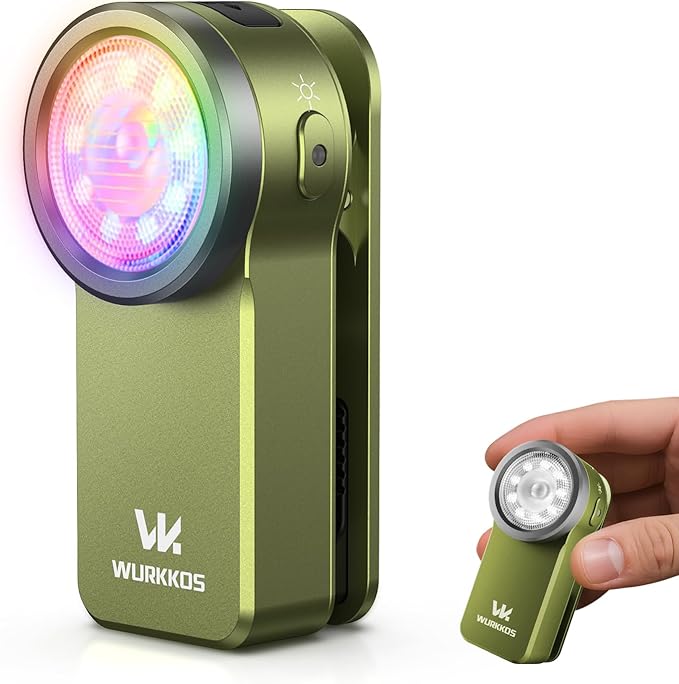Wurkkos HD03 Rechargeable Flashlights EDC Clip-on Light, Bright 680 Lumens Pocket Flashlight, Combines Spotlight/Floodlight/RGB Light, Magnetic, IPX6 Waterproof for Cycling, Repairing (Olive Green)