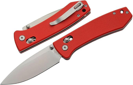 Rite Edge Premium Folding Pocket Knife 4.25" With Stainless Steel Blade, G10 Handle, Belt Clip - Camping Outdoor Utility Folder, Father's Day Gift - Red