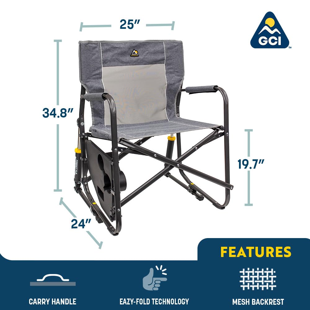GCI OUTDOOR Freestyle Rocker with Side Table Camping Chair | Portable Folding Rocking Chair with