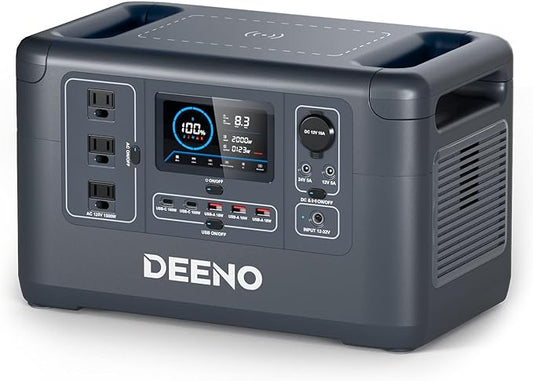 Portable Power Station, 1036Wh LiFePO4 Battery, 1500W Continuous Power, Solar Generator for Emergency Backup, Home, Camping, RVs, and Off-Grid Use – Fast Charging & Multi-Device Support DEENO X1500