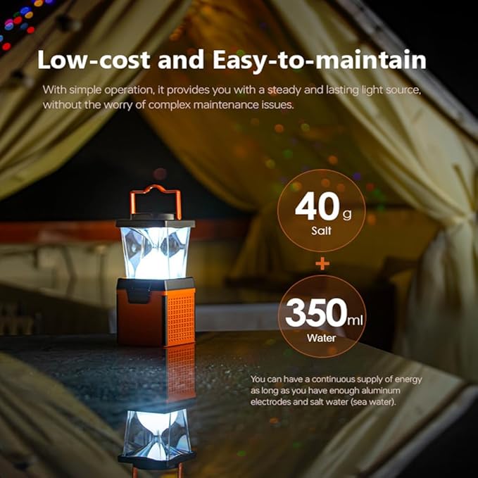 Salt Water Camping Lamp, Outdoor Lanterns Camping Essentials, No Batteries Required Lights for Emergency Supplies, 120H Continuous Lighting , Waterproof IP65 Survival Kit for Hurricane