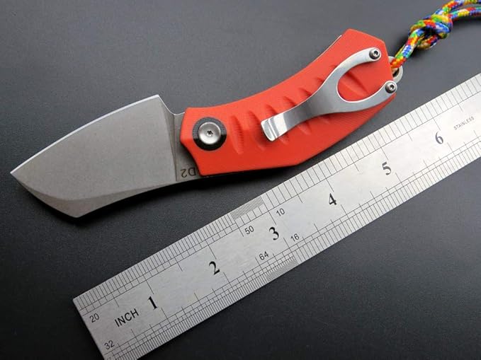 Eafengrow EF85 Folding Knife with Clip Stone Wash D2 Steel Blade G10 Handle Pocket Knife Ball Bearing Flipper Outdoor Camping Survival EDC Tool Knives(orange)