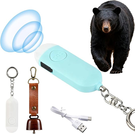 Rechargeable Bear Horn with 130dB Loud Alarm & LED Strobe Light – Ultra-Lightweight Personal Safety Horn for Hiking, Camping, Wildlife Protection ,Bear-Protection（White）