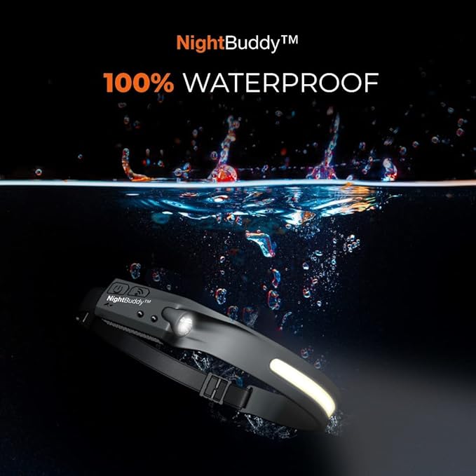 NightBuddy The Original LED Headlamp Rechargeable Flashlight for Adults Camping Essentials Backpacking Lights 4X Brighter Than Headlight Headband Lamp 5 Light Modes Hiking Gear (Headlamp + Car Kit)