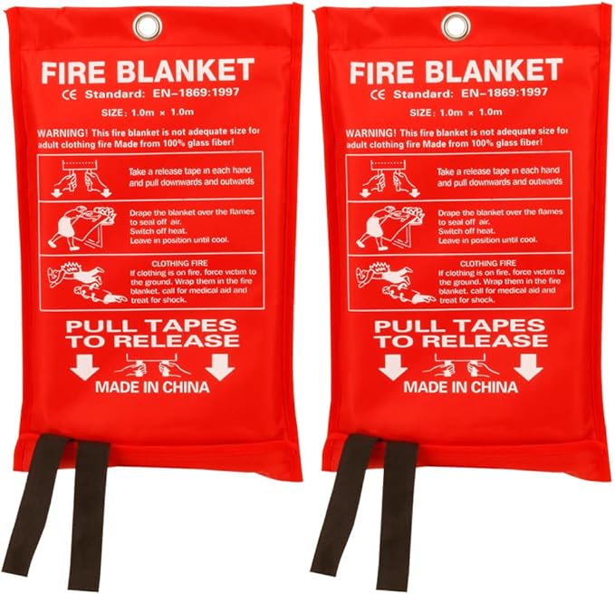 Aksipo Fire Blanket Fiberglass Fire Emergency Suppression Flame Retardant Blanket Emergency Survival Safety Cover for Kitchen Home House Car Office Warehouse, 2 Pack (39.3X 39.3 inch)