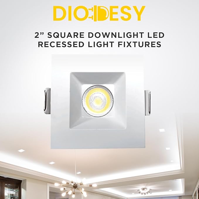 2-Inch LED Square Downlight Luminaire. Recessed Ceiling Light Fixture, 15-Watt, CCT 5 Color Changing (2700K/3000K/3500K/4000K/ 5000K), 1055 Lumens, White, Dimmable