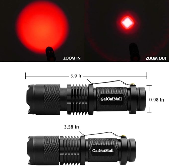 4 Pack Red Light Flashlight 3 Modes Zoomable Red Hunting Light with Clip for Astronomy, Aviation, Night Observation