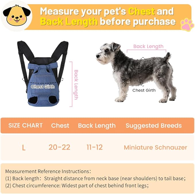 Inspack Dog Backpack Carrier/Cat Carrier, Adjustable Pet Front Carriers Travel Bag for Puppy Medium Dogs, Legs Out, Soft Ventilated Dog Chest Carry Backpacks for Hiking/Camping, 7-11 lbs, Indigo Denim