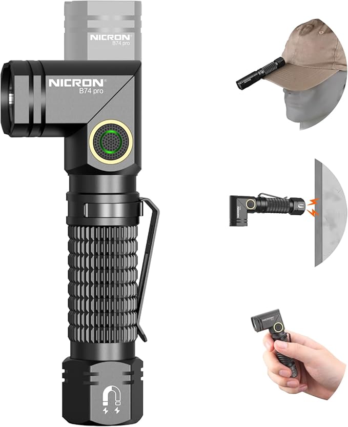 NICRON Rechargeable Flashlights Right Angle 90 Degree B74pro,1000 High Lumens Magnetic for Handfree,IP65 Waterproof Compatiable with AA Battery for Hiking Outdoor Camping Work Emergency.