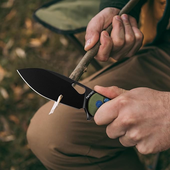 FINTISO Pocket Knife, 3.1" Premium 14C28N Blade Folding Knife with Button Lock, EDC Knife with G10 Handle for Camping, Hunting, Survival, Best Gift for Men Women