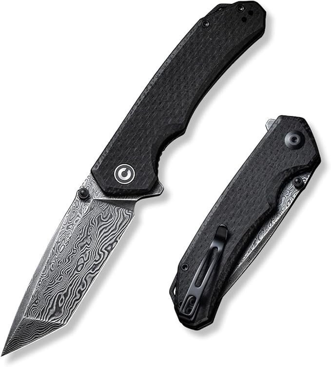 CIVIVI Brazen Pocket Knife,3.5-Inch Tanto Damascus Folding Knife, Micarta Outdoor Camping Hiking Knife with Thumb Studs and Flipper Opener,Unique Tool Gift for EDC Men Women C2023DS-1