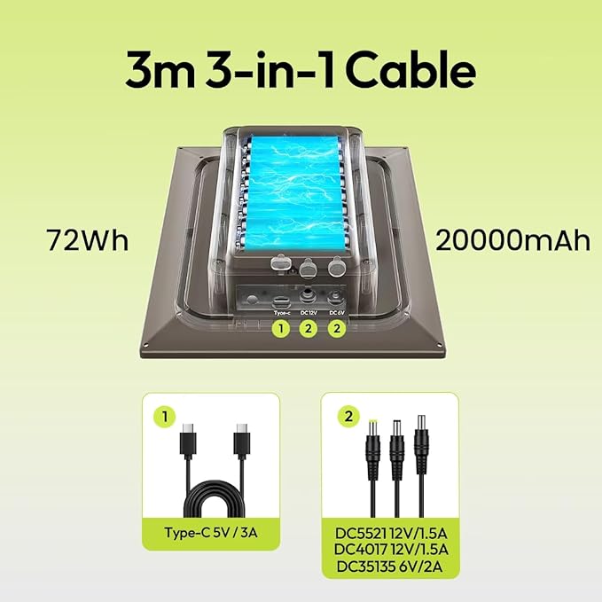 8W Solar Panel for Trail Camera with Build-in 72Wh Rechargeable Battery, Comes with 360°Adjustable Mounting, 6V/12V DC & USB-C Port for Outdoor Camera, Trail Camera, Type-C Device IP66 Waterproof