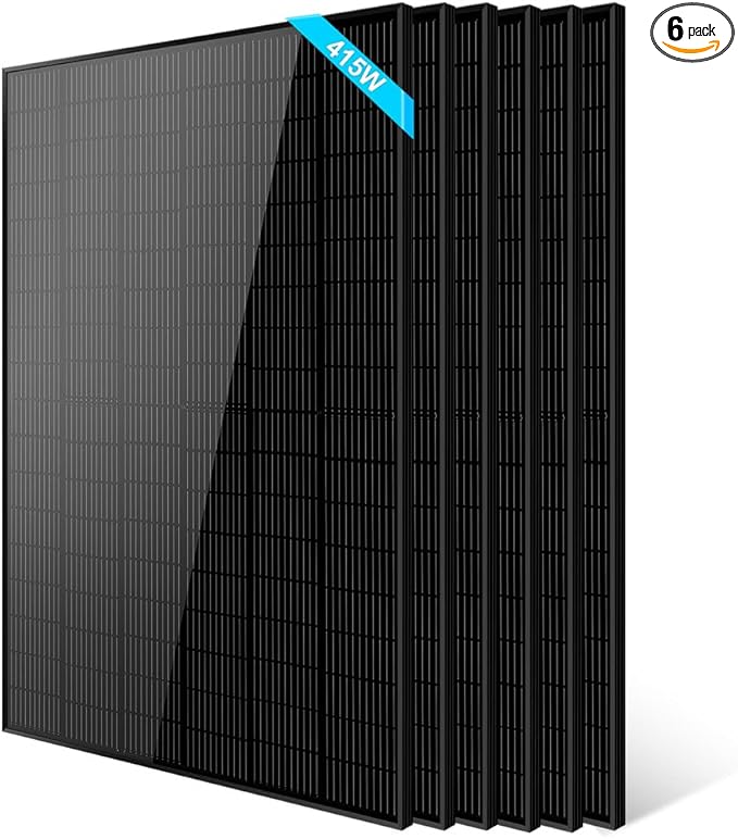SUNGOLDPOWER UL61730 6pcs 415W Monocrystalline Solar Panel,Grade A Cell, IP68 MC4,Charging 12V/24V/36V/48V Battery for RV,Rooftop,Charging Station,House,Farm,Yacht,Off/On Grid System(2490W in Total)