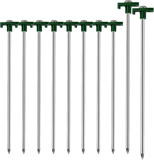 10 Pack Tent Stakes - 9.75 Inch Galvanized Non-Rust Ground Stakes Heavy Duty Canopy Anchors Metal Tent Pegs for Camping, Garden, Hiking, Green