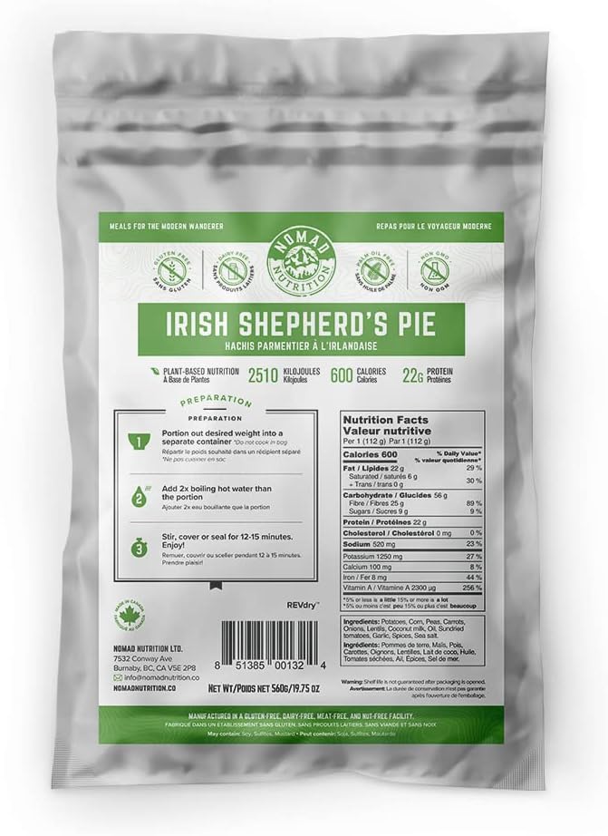 Nomad Nutrition ??Irish Shepherd?™s Pie | High Energy, All Natural Ingredients | Gluten, Dairy & Palm Oil Free | Just Add Boiling Hot Water