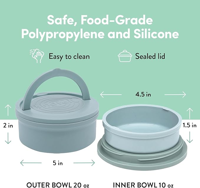 KindTail Pet Bowl Set + Silicone Pet Food Mat - Includes (2) Portable Pet Bowls with Lid & Handle + (1) Waterproof Pet Feeding Mat - Made from Food-Grade, Dishwasher-Safe Materials - BPA & Toxin-Free