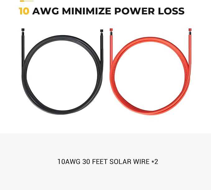 BougeRV 30 Feet 10AWG Solar Wire Solar Panel Wire Pure Copper Wire (30FT Red + 30FT Black)