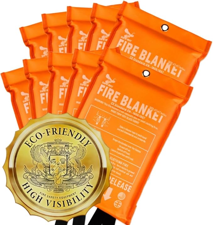 Supa Ant Emergency Fire Blanket for Home and Kitchen - 10 Pack 1500F High Visibility (Glow in The Dark) Smother Kitchen Fire Blanket - CE Certified Hero Fire Blankets Emergency for Home (47in)