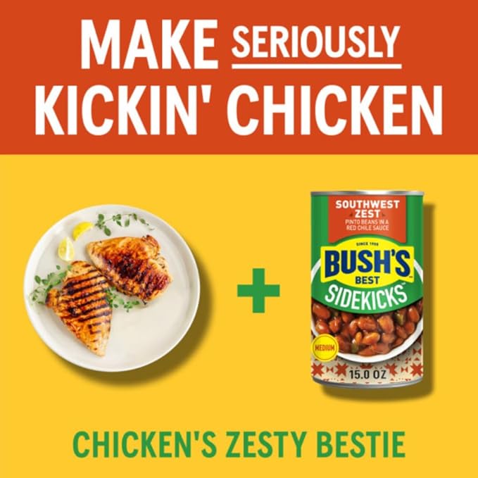 Bush's Best Baked Beans, Sidekicks Variety Pack, Southwest Zest Pinto Beans (15oz), Taco Fiesta Black Beans (15.1oz) (3 of each)