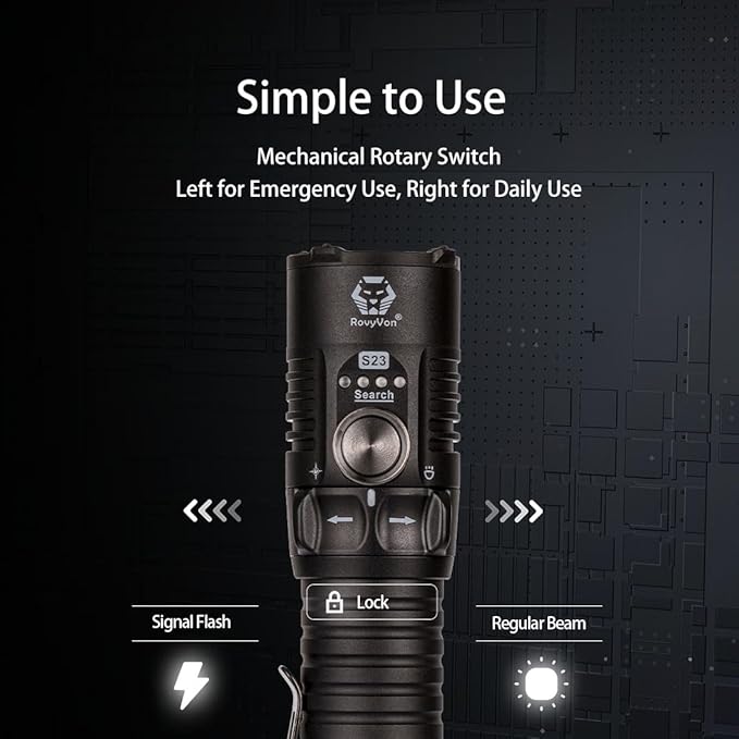 RovyVon S23 Flashlight Super Bright 4000 Lumen,Long Lasting Rechargeable Searchlight with Simple Mechanical Rotary Switch,Magnetic Work Flashlights IPX8 Waterproof for Home,Hunting,Searching,Rescue