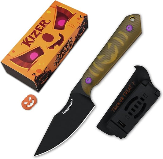 Kizer Mini Harpoon Fixed Blade Knife with Sheath, 3??3V Blade Hunting Knife with PEI Handle, Camping Fixed Blade Small EDC Knives for Men Women Gift 1040SHW1