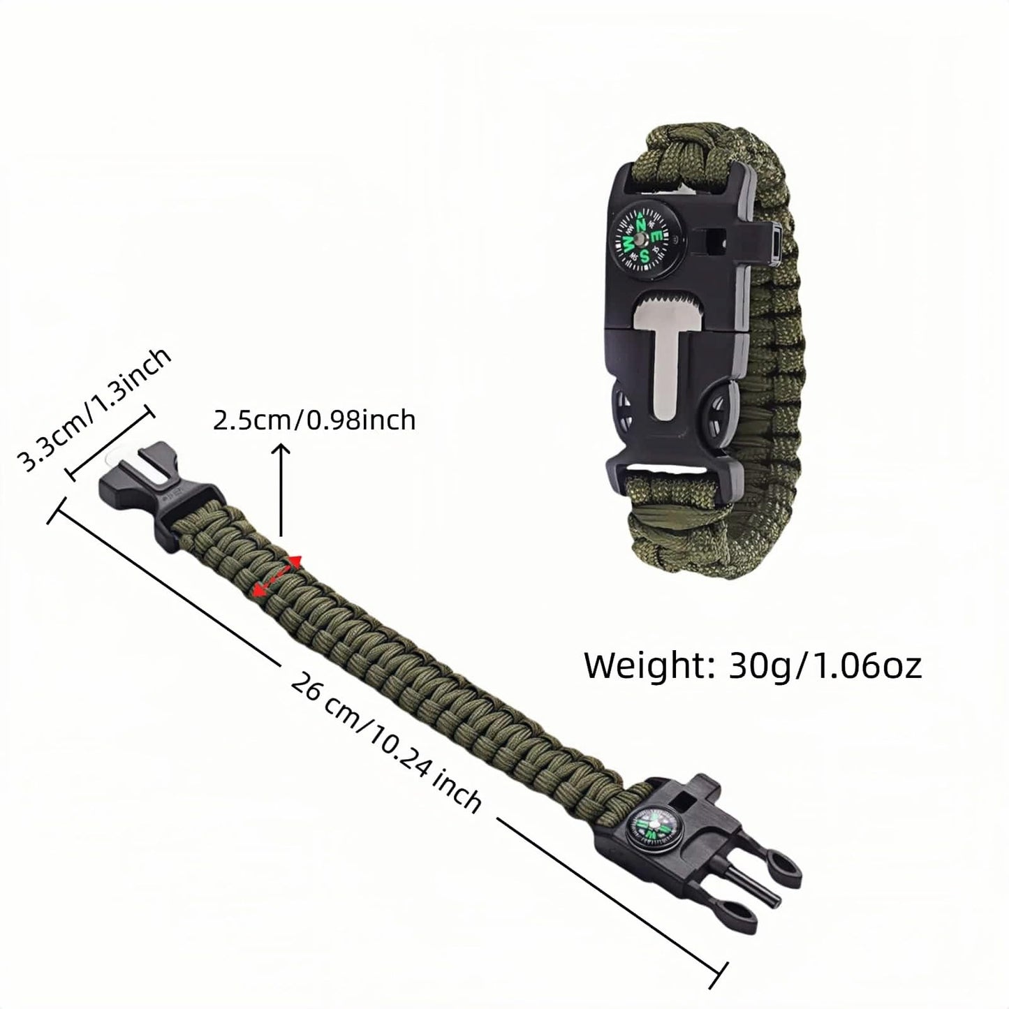 Chinshwehaw 5 in 1 Survival Bracelet-Fire Starter,Loud Whistle,Compass,Paracord Rope &