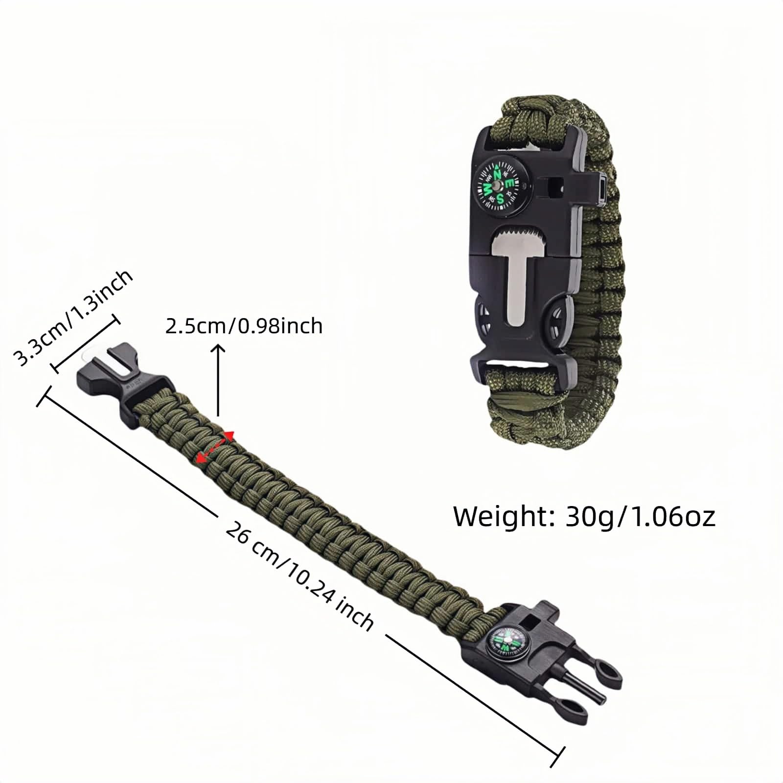 Chinshwehaw 5 in 1 Survival Bracelet-Fire Starter,Loud Whistle,Compass,Paracord Rope &