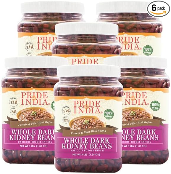 Pride Of India - PACK of 6 - Indian Whole Dark Kidney Beans - Protein & Fiber Rich Rajma, 3 Pound Jar