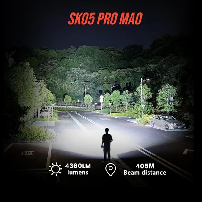 SK05 PRO Mao EDC Flashlight 4360 Lumens, 8000mAh Rechargeable LED Flashlight & Power Bank, 3-in-1 Lighting Modes (Flood/Spot/Side Light) for Camping, Hiking, Emergency - IP68 Waterproof