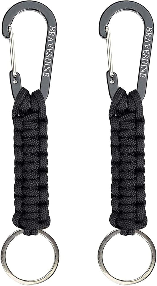 BRAVESHINE Paracord Keychain Carabiner Clip, D Ring Lanyard Hanger Stroller Hook for Water Bottle, Key, Backpacks, Men, Women