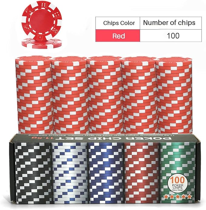 100PCS Red Poker Chips, Casino Poker Chips Set, 11.5 Gram Plastic Poker Chips Clay Blank Game Chips for Poker Card Games Texas Holdem Blackjack Gambling (Red)