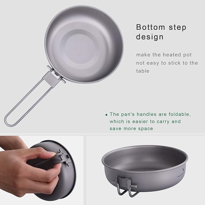 Boundless Voyage Titanium Frying Pan with Folding Handle Ultra-light for Camping Picnic Skillet Griddle Tableware Cookware A-Ti2061C