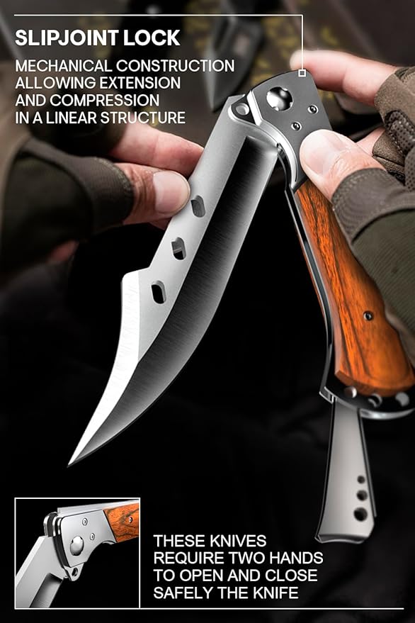 Grand Way Long Blade Folding Knife - Sharp Hunting Hiking Camping Tactical Survival Work Knives for Men Women - Foldable Large Knife with Rosewood Handle - Stocking Stuffers Gifts 4172
