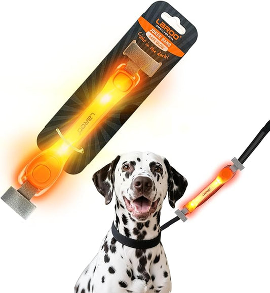 LaRoo Light Up Dog Collar with Nylon Stickers, Universal Glowing Collar Accessories for Leash Harness, Silicone Waterproof Dog LED Flashing Collar Night Outdoor Safety