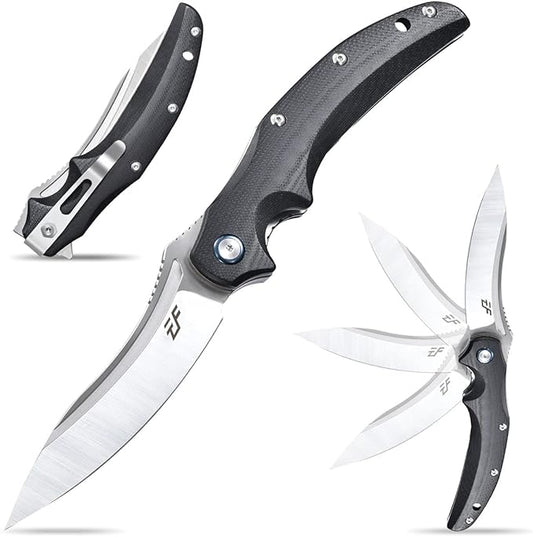 Eafengrow EF951 Folding Knife,D2 Blade and G10 Handle with Liner Lock Ball Bearing Pocket Knife EDC Tool for Outdoor Camping Survival(Black)