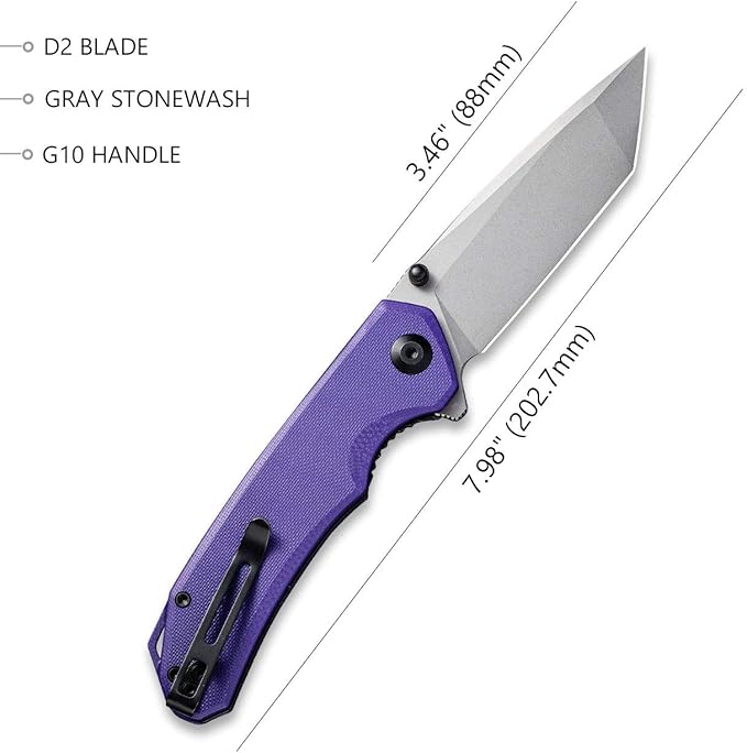 CIVIVI Brazen Folding Pocket Knife,3.5-Inch Tanto D2 Plain Blade,G-10 Outdoor Camping Hiking Knife with Thumb Studs and Flipper opener,Unique Tool Gift for EDC Men Women C2023A (Purple)