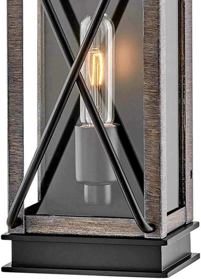 Hinkley Montecito Single Light Wall Mount Outdoor Lantern - Aluminum, Clear Glass, Hidden Mounting Hardware, Polished Aluminum Reflector - Black Finish with Driftwood Gray Accent