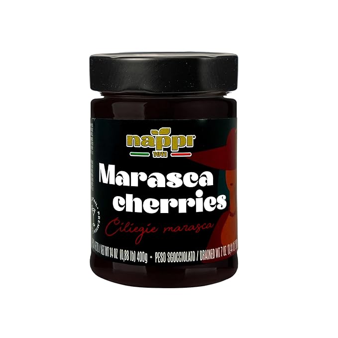 Marasca Cherries in Syrup, 14.10 oz (400 g), Sweet and Sour, Premium Quality, Award Winning, Maraschino Black Pitted Cherries, Product of Italy, Nappi 1911