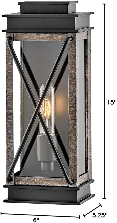 Hinkley Montecito Single Light Wall Mount Outdoor Lantern - Aluminum, Clear Glass, Hidden Mounting Hardware, Polished Aluminum Reflector - Black Finish with Driftwood Gray Accent