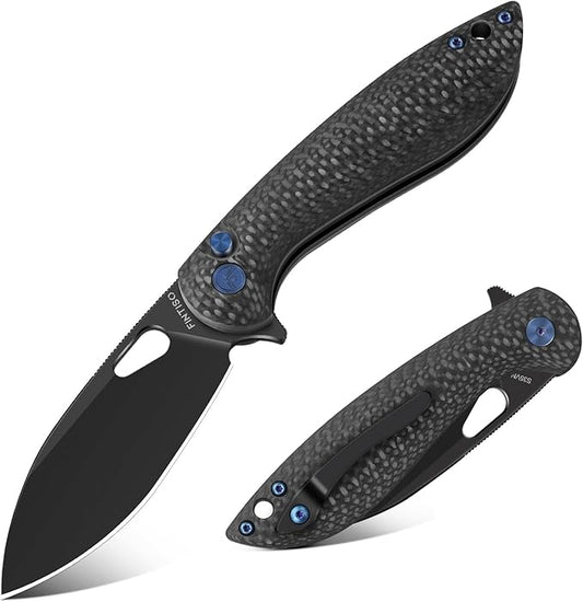 Pocket Knife, 3.1" Unique S35VN Blade Folding Knife with Button Lock, EDC Knife with Carbon Fiber Handle for Camping, Survival, Best Gift for Men Women-COBRA series