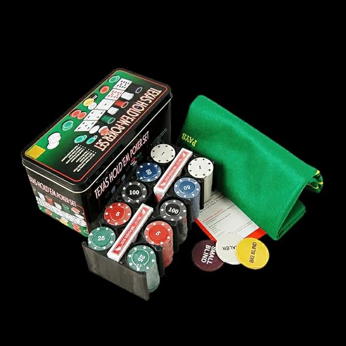 Poker Chip Set with Aluminum Storage Box,Two Decks of Standard Playing Cards,Big Blind,Casino Style Chip for Texas Home Game Holdem Poker Nights,Blackjack,Roulette Games,Casino Parties
