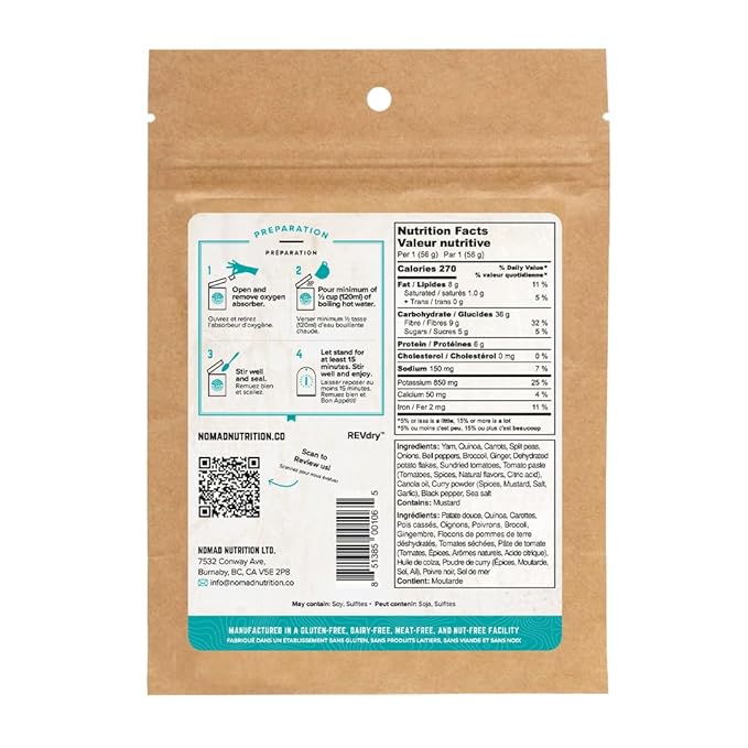 Nomad Nutrition Caribbean Curry | Instant Freeze Dried Backpacking & Camping Food | Plant-Based, Non-GMO Hiking Meals with High-Energy, Vegan, Gluten-Free | 56g - 2 Pack