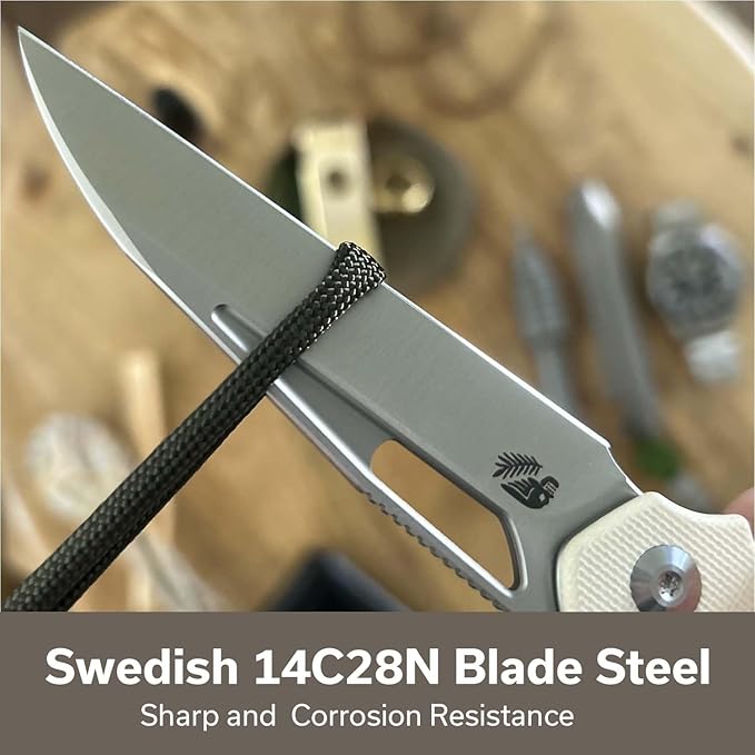 CIVIVI Guile Pocket Knife, Folding Knife for EDC, 3.25" Swedish 14C28N Blade G10 Handle with Reversible Deep-Carry Clip C24062B-3 (Ivory)