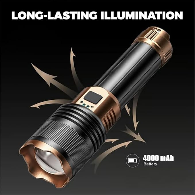 GDSAFS Gloryboom Flashlight, Rechargeable 1097 Flashlight Strong Light, Ultra Bright Long-Range Portable Ultra Long Endurance Lighting Flashlights for Outdoor Camping Hiking Emergencies (2pcs-Gold)