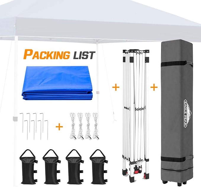 EAGLE PEAK Pop Up Canopy Tent with Wheeled Carry Bag, 8 Stakes, 4 Ropes, 4 Weight Bags, Easy Set Up Tent Canopy, 10x10 ft, 100sqft of Shade, Blue