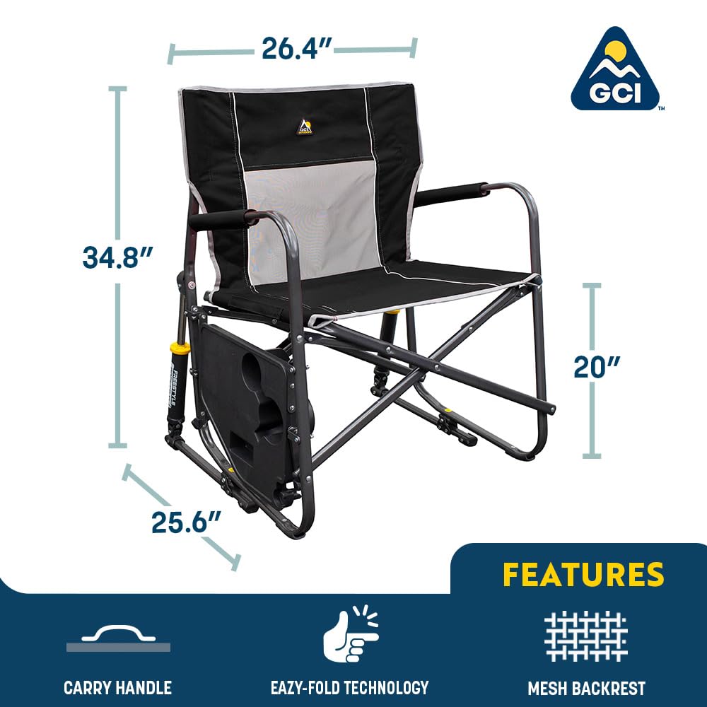 GCI Outdoor Freestyle Rocker XL with Side Table Camping Chair | Portable Folding Rocking Chair with