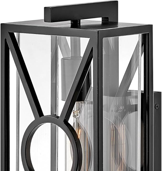 Hinkley Brixton Medium Wall Mount Outdoor Lantern - Rust & Corrosion Resistant, Clear Mitered Glass, Composite - Black Finish