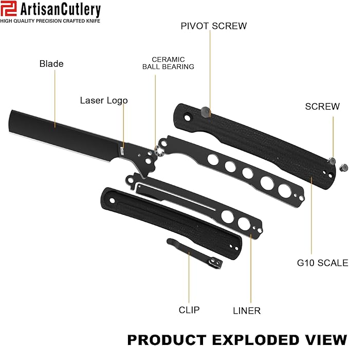 ARTISANCUTLERY Orthodox V2 Pocket Knife, 3.54" AR-RPM9 Steel Blade G10 Handle Folding Knife for Camping Hiking, 1883P Black(New Version)