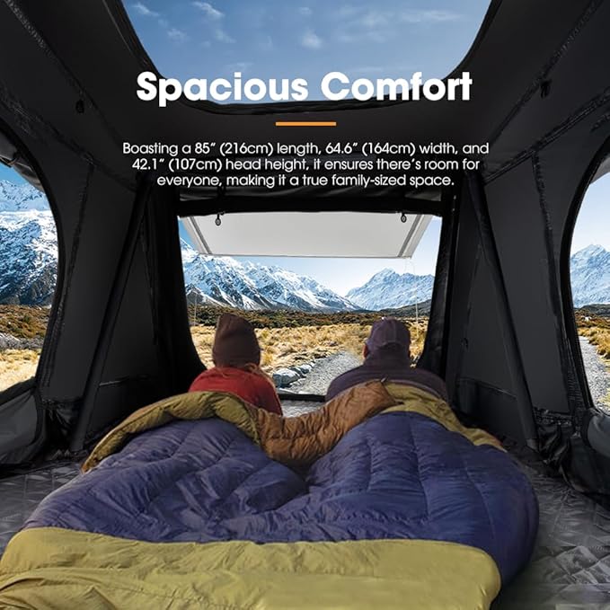 Sanhima Rooftop Tent Hard Shell - Jervis Overland Aluminium ABS Roof Top Tent w/Stargaze Window & LED Strip Light for Car SUV Truck Camping, 2-3 People