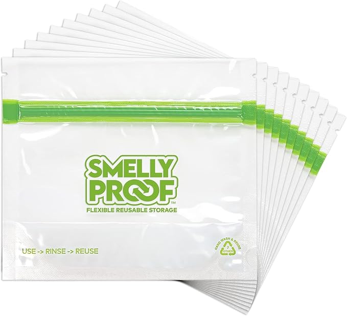 Smelly Proof 50pk Stand-Up Reusable Food Storage Bags - US Made, BPA FREE, NO PEVA, Clear 3 mils STAND & FILL 6"x4" 50 pcs
